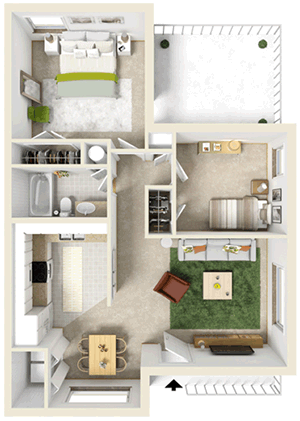 Two Bedroom / One Bath - 850 Sq. Ft.*